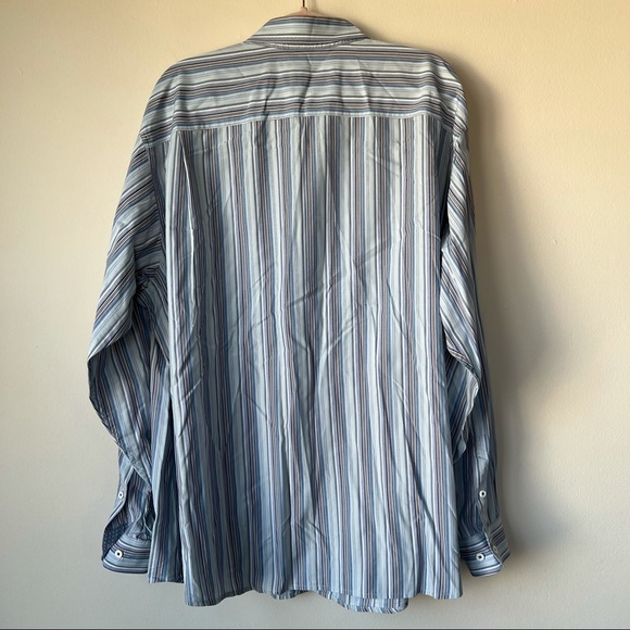 Nat Nast 100% Cotton Button Front Shirt Striped Blue Bering Sea Size 2XT - Picture 5 of 7